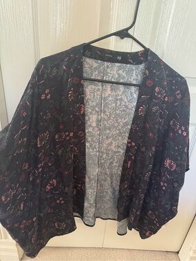 Talula Black Kimono Jacket with Pink Floral Print